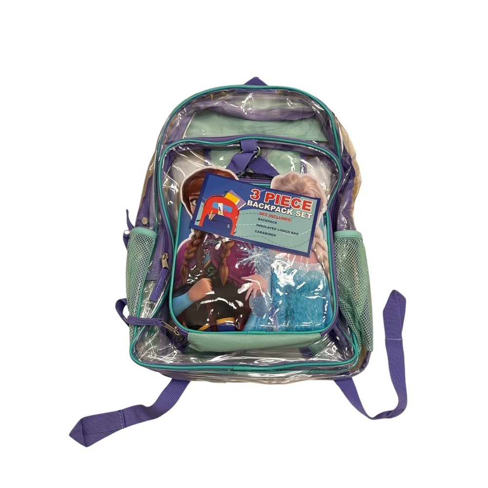Disney Frozen 3pc Backpack‎ Set Elsa Anna School Bag Lunch Bag Carabiner NWT